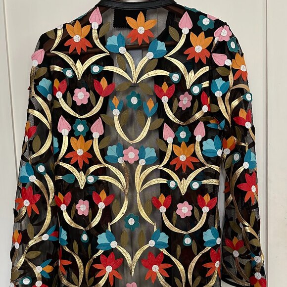 Wil Stiles black sheer with sewn on flowers zip up jacket - Picture 4 of 5